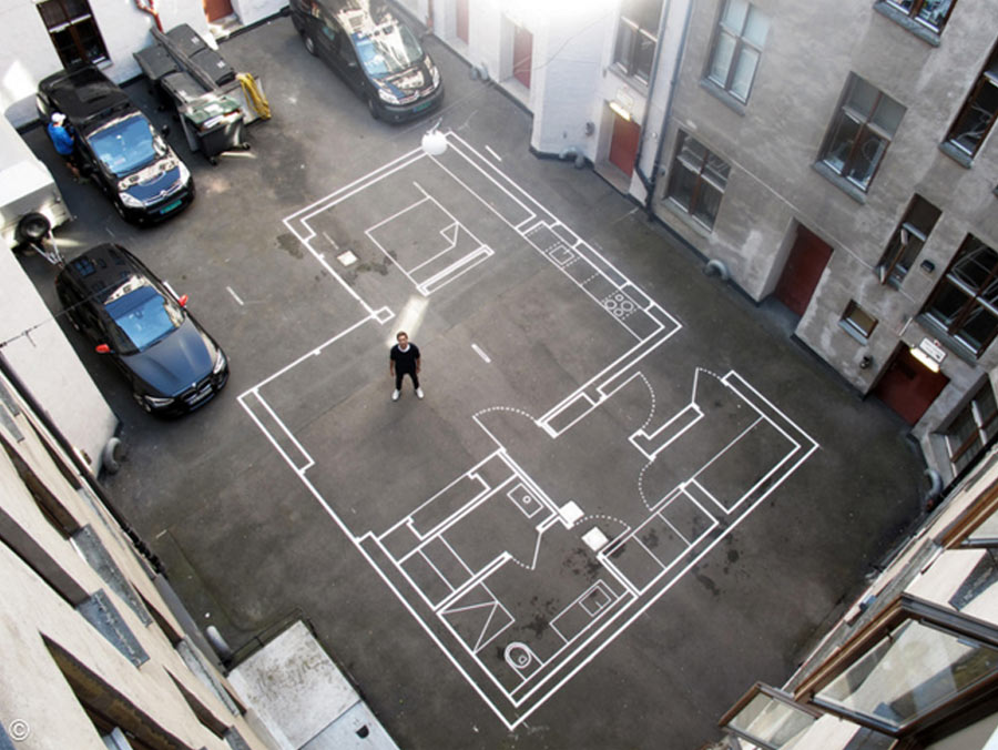 Desenhos no chão permitem andar dentro de projetos que ainda não foram construídos