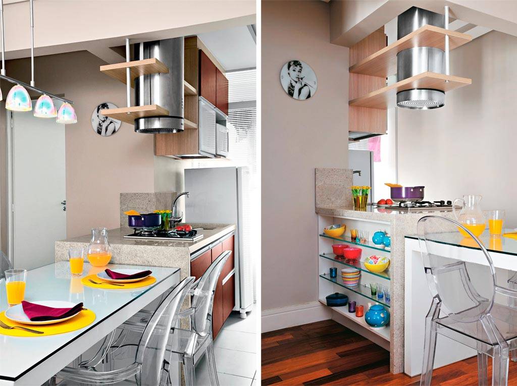 Leg&iacute;tima pe&ccedil;a curinga, a bancada de granito que embute pia e cooktop oferece nichos para guardar utens&iacute;lios. Na face que d&aacute; para a cozinha, h&aacute; arm&aacute;rio e gavetas e, no lado oposto, prateleiras abertas. Projeto de Erika Mello e Renato Andrade.