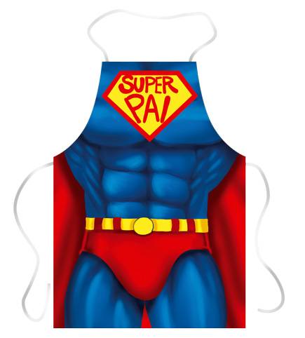 Pai Her&oacute;i! Para prevenir os acidentes, a sujeira e bagun&ccedil;a que eles sempre fazem e ainda por cima encher o paiz&atilde;o de moral, esse avental &ldquo;Super Pai&rdquo; &eacute; uma &oacute;tima escolha.&nbsp; Em tecido de secagem r&aacute;pida, tem 52 x 71cm de tamanho, custa R$ 29,90 na Show de Presentes.