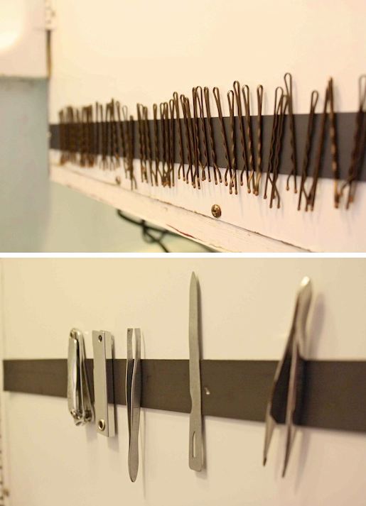 Para guardar grampinhos de cabelo, pinças e alicates de unha no banheiro Para guardar grampinhos de cabelo, pinças e alicates de unha no banheiro