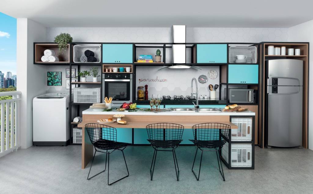 Cozinha azul para uma rotina mais leve