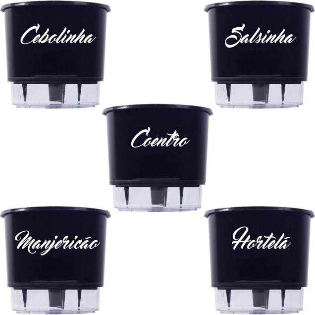 Kit 5 vasos (16 x 14 cm) Autoirrigável Preto, custa R$ 114,50 no supermercado Carrefour. Kit 5 vasos (16 x 14 cm) Autoirrigável Preto, custa R$ 114,50 no supermercado Carrefour.
