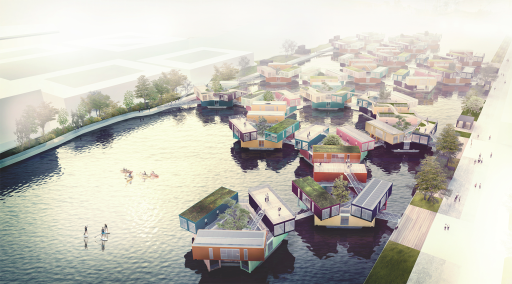 Contêineres flutuantes viram moradias para estudantes