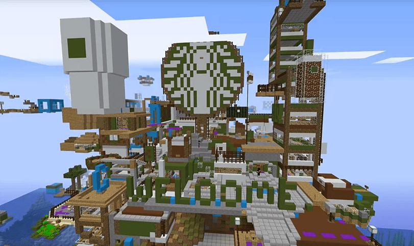 1-pessoas-se-unem-para-construir-enorme-ilha-starbucks-em-minecraft 1-pessoas-se-unem-para-construir-enorme-ilha-starbucks-em-minecraft