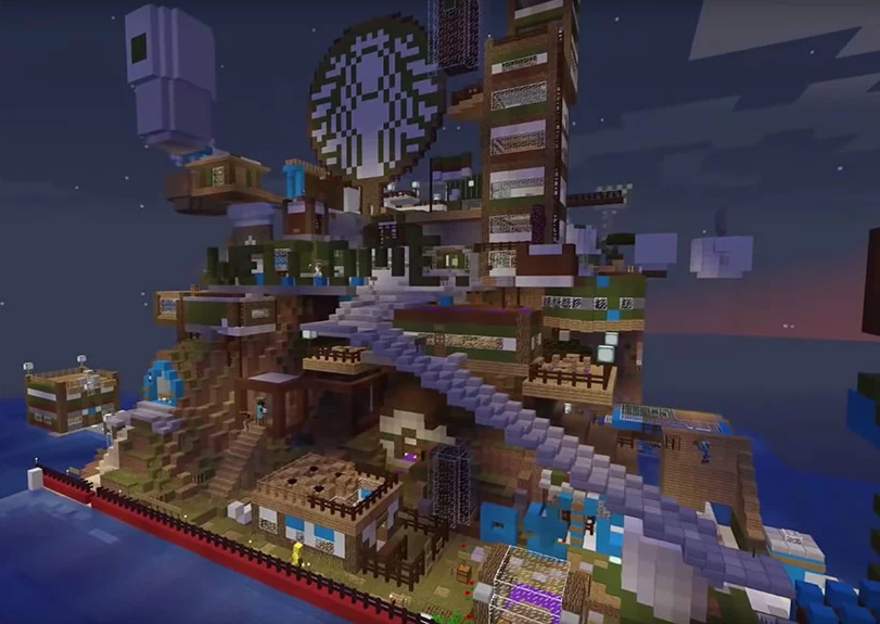 3-pessoas-se-unem-para-construir-enorme-ilha-starbucks-em-minecraft 3-pessoas-se-unem-para-construir-enorme-ilha-starbucks-em-minecraft