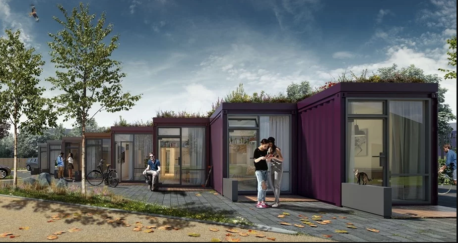 Casas populares de contêiner são construídas em local que abrigava garagem