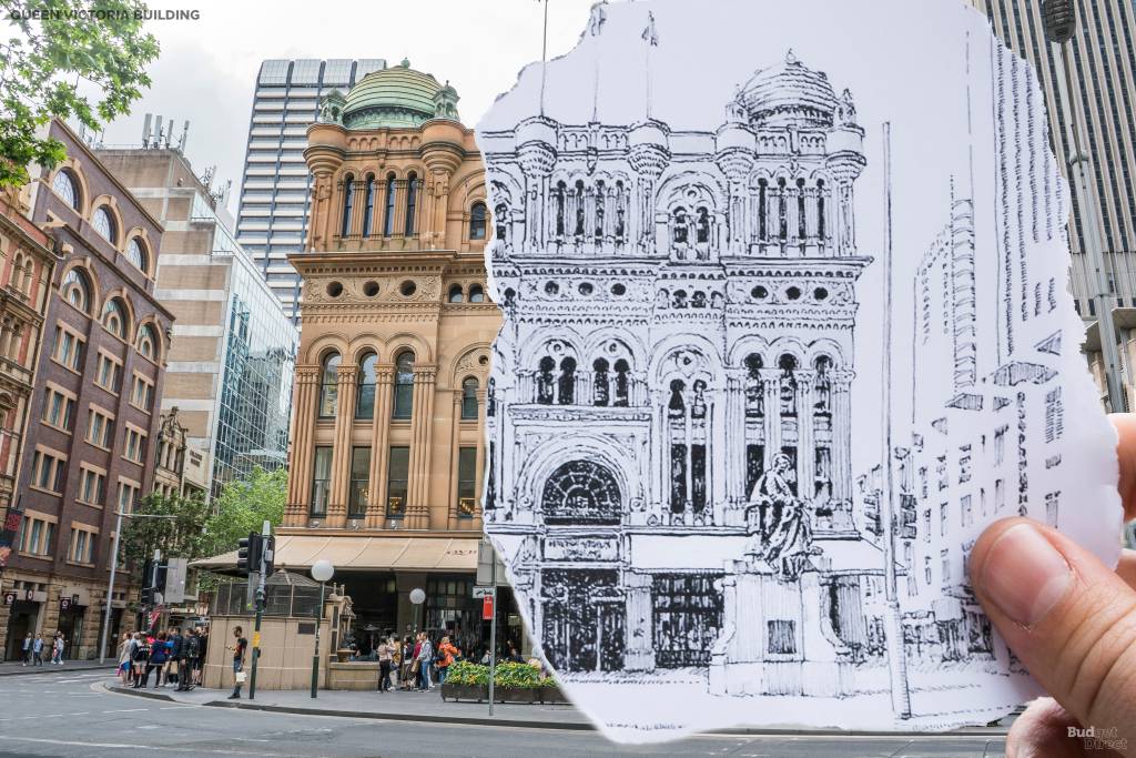 Comece sua excurs&atilde;o pelos principais edif&iacute;cios de Sidney no Queen Victoria Building (Edif&iacute;cio da Rainha Vit&oacute;ria) e talvez voc&ecirc; s&oacute; veja ele! Este edif&iacute;cio de mercado semelhante a uma catedral cobre um quarteir&atilde;o inteiro na George Street e abriga quase 200 lojas e restaurantes de moda e de interiores. O QVB foi constru&iacute;do na d&eacute;cada de 1890 e seus vitrais, balaustradas de ferro forjado e c&uacute;pula de vidro e de cobre de 20 metros acrescentam um estilo real raramente encontrado em outros lugares da cidade.