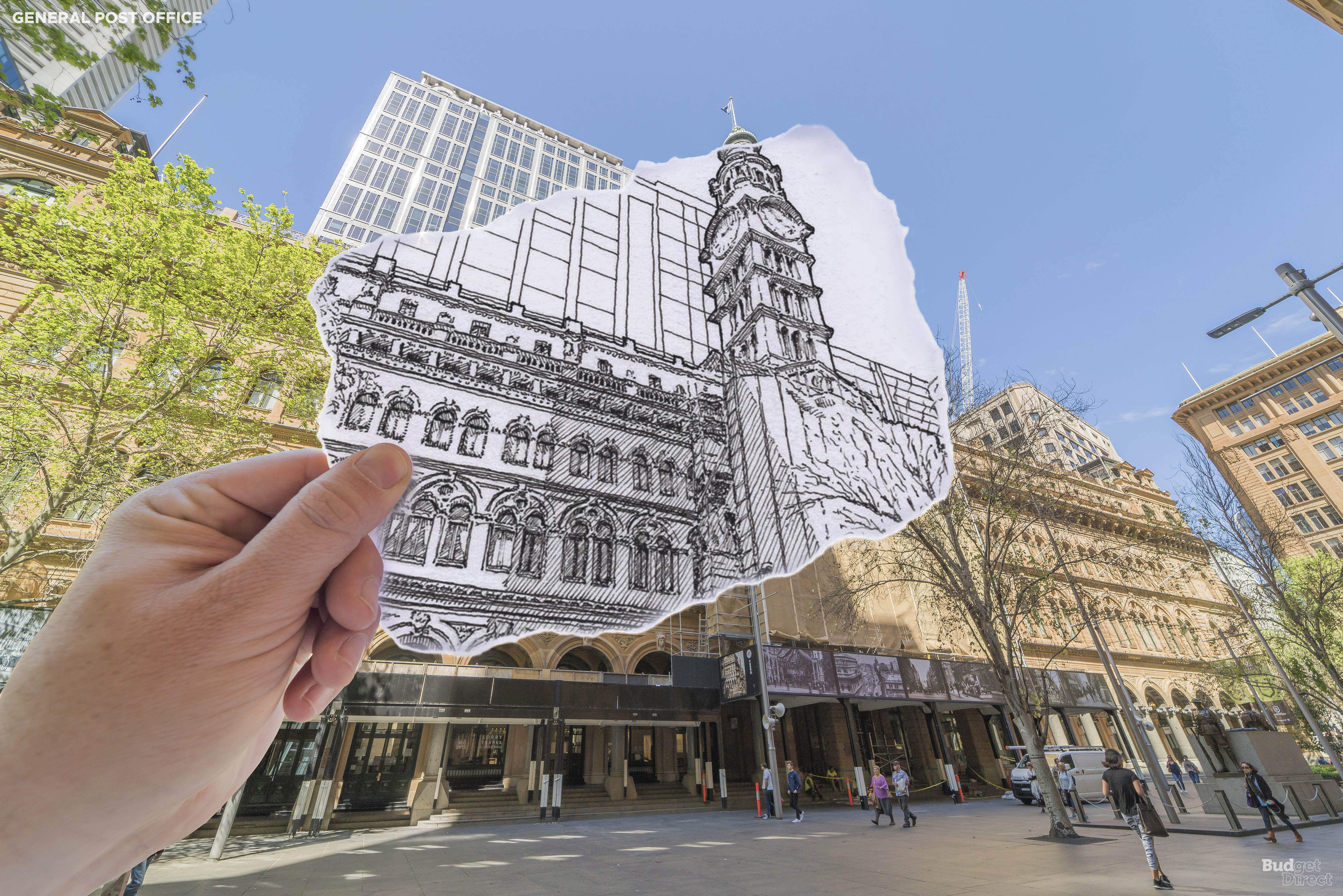 Partes do pr&eacute;dio da General Post Office (correio) de Sidney t&ecirc;m mais de 150 anos. Foi projetado pelo arquiteto colonial James Barnet, no estilo renascentista italiano vitoriano. A estrutura &eacute; constru&iacute;da principalmente a partir de calc&aacute;rio local de Sidney, e as esculturas na frente (de Thomas Sani) causaram um esc&acirc;ndalo na d&eacute;cada de 1880, com suas representa&ccedil;&otilde;es realistas de figuras locais da vida real.