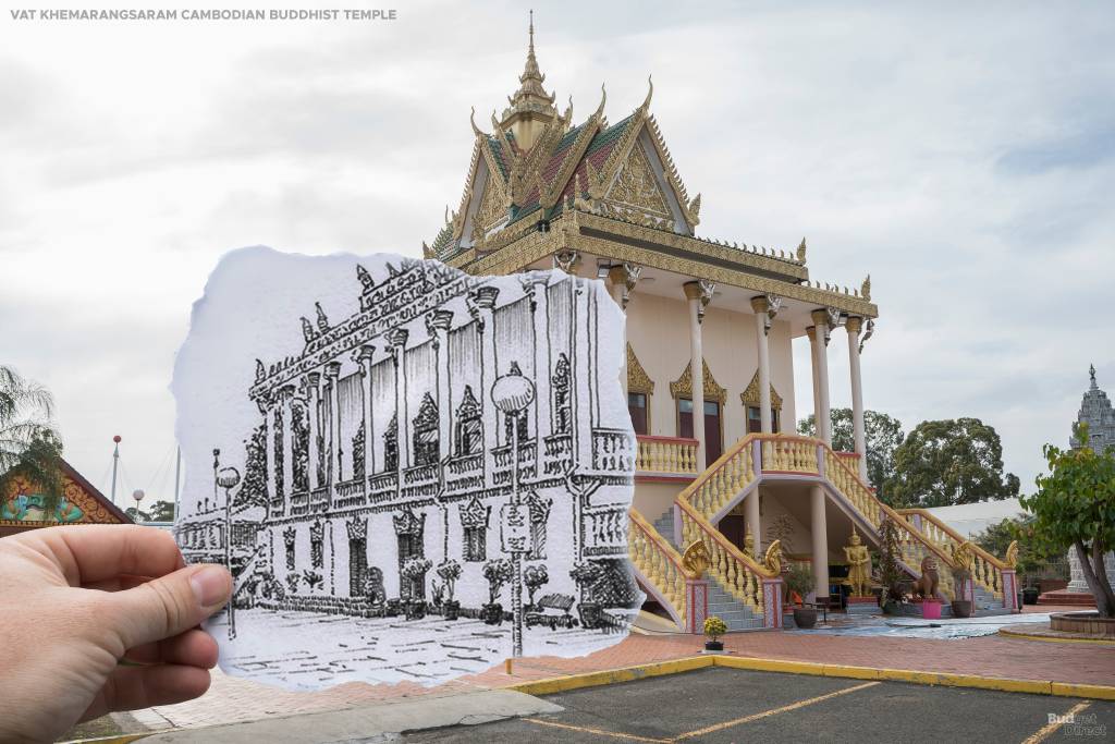 Este templo tradicional de budismo Khmer tem apenas 20 anos, mas parece voltar no tempo em virtude de seus telhados ornamentados de teto e coluna de ouro. As balaustradas com cabe&ccedil;a de serpente e uma torre de estupa adjacente (para as cinzas cremadas dos entes queridos) completam essa declara&ccedil;&atilde;o arquitet&ocirc;nica profunda e ex&oacute;tica em meio &agrave; mundanidade urbana de parques de estacionamento e lojas de ferragens.