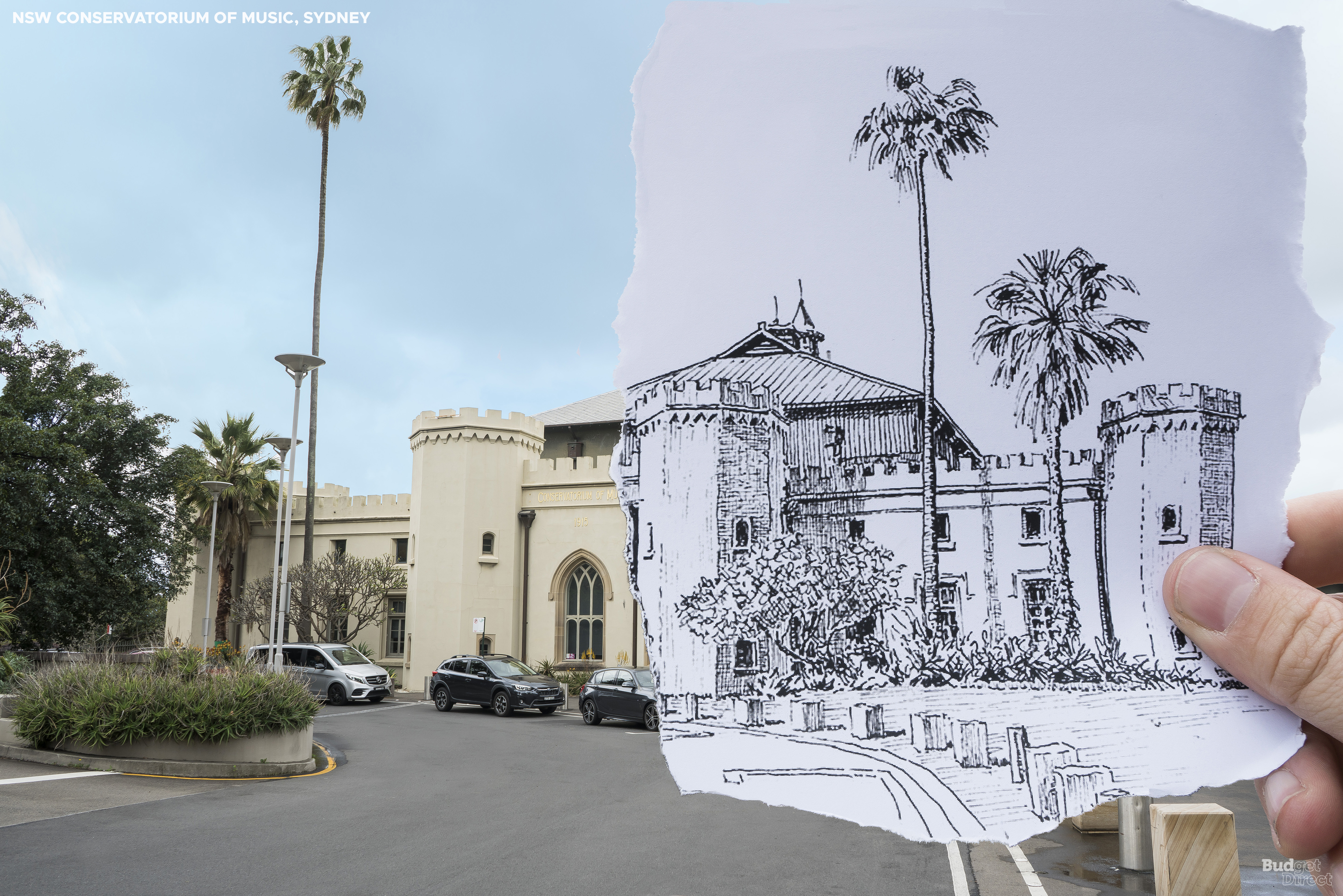 O edif&iacute;cio em forma de castelo do Conservat&oacute;rio de M&uacute;sica parece algo sa&iacute;do de um sonho. Sua hist&oacute;ria de fundo &eacute; quase t&atilde;o surreal. O arquiteto, Francis Howard Greenway, foi para a Austr&aacute;lia como um condenado &agrave; morte por falsificar documentos financeiros. Em 1817, ele foi contratado para projetar novos est&aacute;bulos da Casa do Governo e criou esta fachada em estilo pitoresco g&oacute;tico. O comiss&aacute;rio real ingl&ecirc;s John Bigge condenou a "magnific&ecirc;ncia in&uacute;til" da estrutura, mas deixou o trabalho continuar para n&atilde;o desperdi&ccedil;ar o que havia sido feito. Na conclus&atilde;o, o edif&iacute;cio de Greenway foi considerado as propor&ccedil;&otilde;es erradas para ser muito &uacute;til como um est&aacute;bulo, e foi subutilizado at&eacute; que o arquiteto R. Seymour Wells o converteu no in&iacute;cio do s&eacute;culo XX.