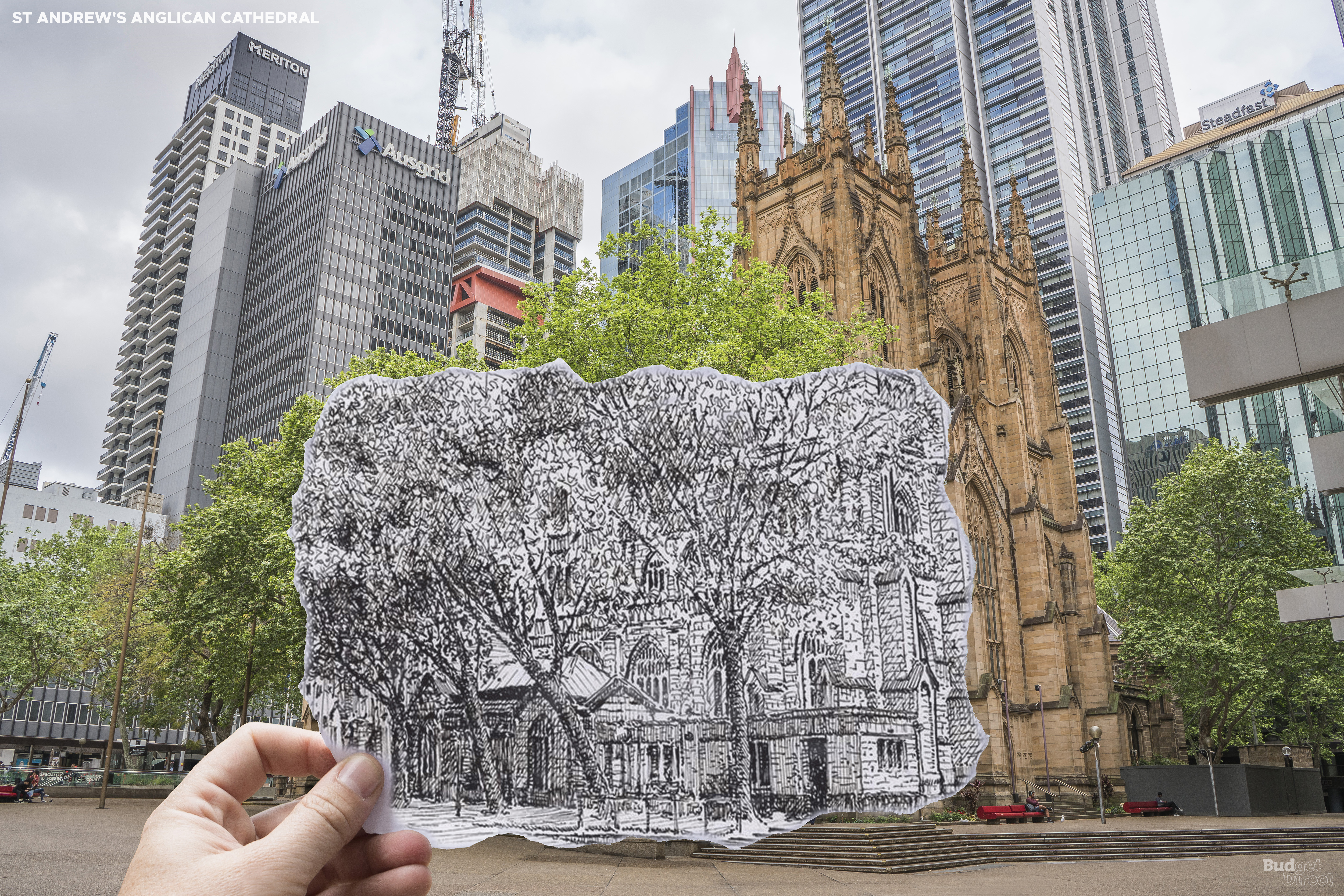 O St. Andrew's foi projetado por Edmund Blacket e constru&iacute;do ao longo de um per&iacute;odo de tr&ecirc;s d&eacute;cadas a partir de 1830. A pedra marrom envelhecida local e do exterior realmente fazem a catedral do Renascimento G&oacute;tico se destacar em um cen&aacute;rio de modernos edif&iacute;cios comerciais de a&ccedil;o e de vidro. As torres, contrafortes e pin&aacute;culos representam os esfor&ccedil;os da Austr&aacute;lia do meio do s&eacute;culo XIX para combinar com os ideais europeus de arquitetura.