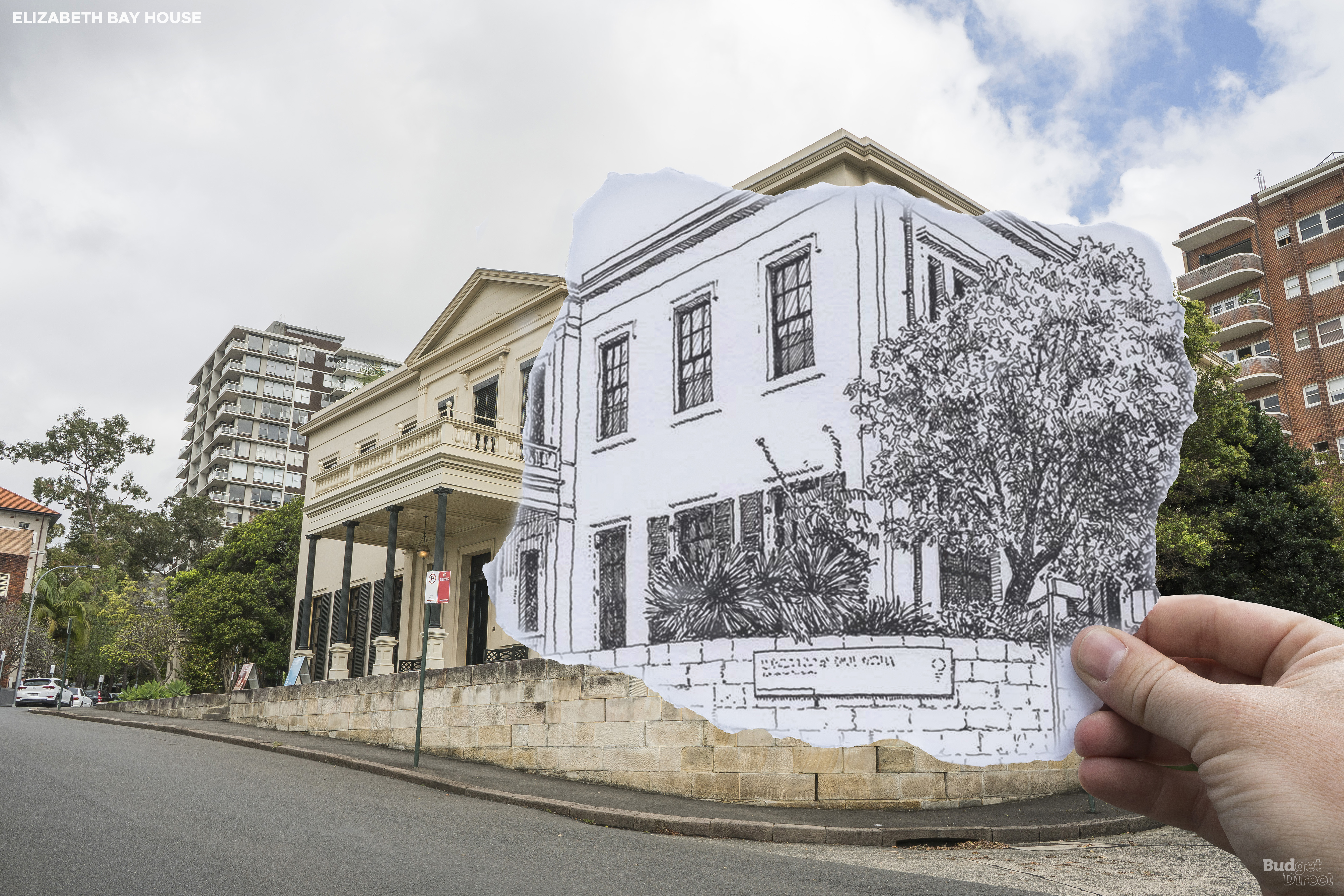 John Verge projetou esta vila grega do Renascimento com vista para o porto de Elizabeth Bay na d&eacute;cada de 1830. Era para formar o cora&ccedil;&atilde;o dos extensos jardins do secret&aacute;rio colonial e do bot&acirc;nico amador Alexander Macleay. As cores foram baseadas em descobertas recentes sobre as paletas originais dos antigos templos gregos, e a casa tamb&eacute;m parecia um templo. Infelizmente, o pr&eacute;dio contribuiu para a ru&iacute;na financeira de Macleay. Elizabeth Bay House sofreu fortunas variadas ao longo dos anos at&eacute; ser resgatada como parte de um projeto de heran&ccedil;a.