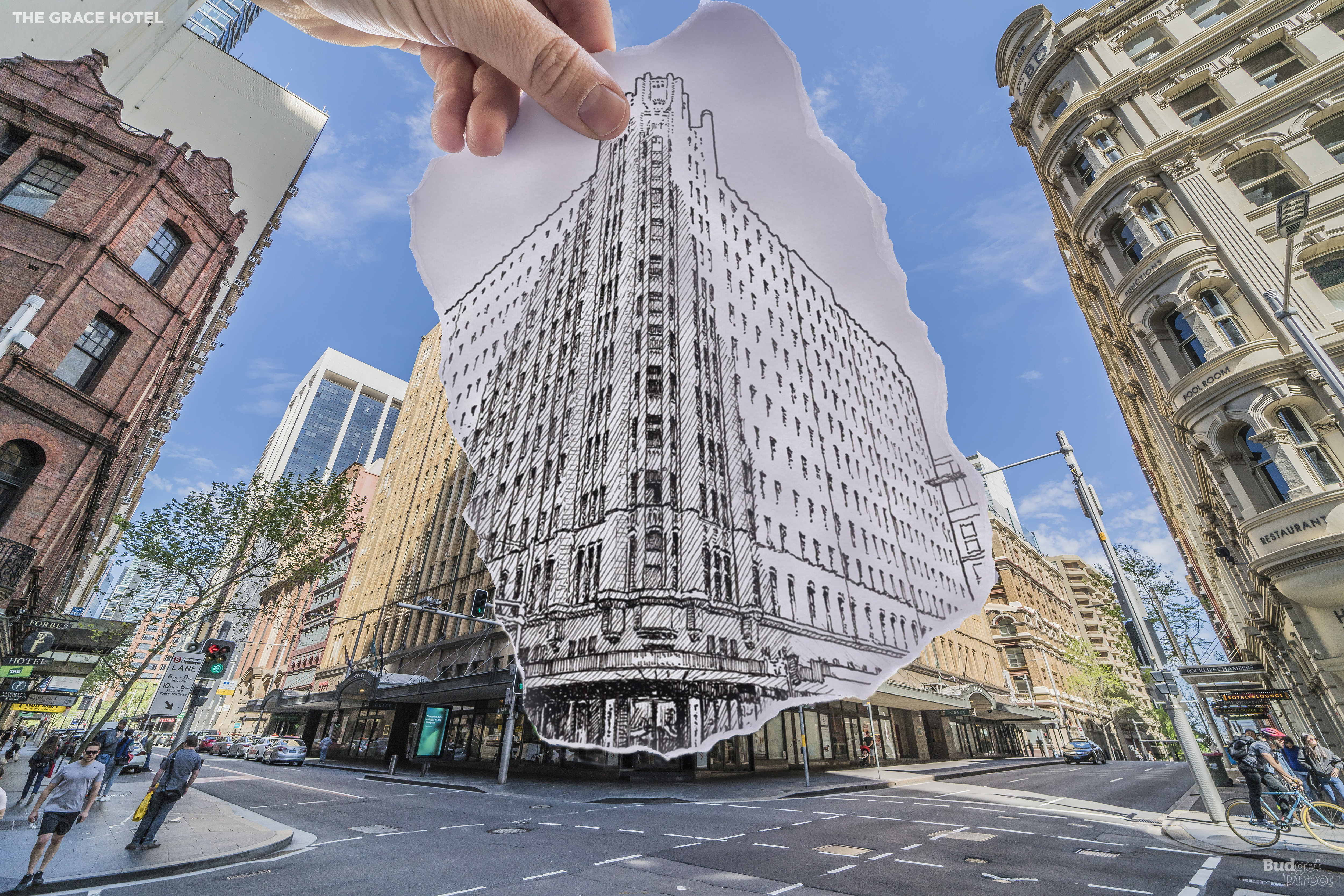 Constru&iacute;do na d&eacute;cada de 1920, o The Grace Hotel &eacute; uma afirma&ccedil;&atilde;o ousada e confiante da est&eacute;tica do 'arranha-c&eacute;u g&oacute;tico'. O revestimento de terracota vitrificada acrescenta glamour, enquanto o movimento ascendente dos contrafortes voadores e das janelas pontiagudas sugere a chegada iminente da resposta de Sidney ao Batman dos telhados. Os arquitetos, Morrow e Gordon, eram uma das principais empresas da &eacute;poca, e a constru&ccedil;&atilde;o de lajes e vigas de concreto armado era muito avan&ccedil;ada.