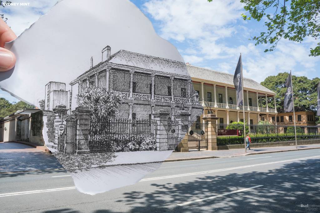 Na d&eacute;cada de 1810, o governador de NSW, Lachlan Macquarie, queria construir um hospital &ldquo;elegante e c&ocirc;modo&rdquo; para os condenados, mas o governo brit&acirc;nico recusou-se a financiar. Em vez disso, a Macquarie fez um acordo com os comerciantes locais de rum para financiar a constru&ccedil;&atilde;o. Mas como o com&eacute;rcio de rum azedou, a qualidade da constru&ccedil;&atilde;o tamb&eacute;m diminuiu (Francis Greenway disse que as colunas careciam de "propor&ccedil;&atilde;o cl&aacute;ssica"). O edif&iacute;cio estava em uma &oacute;tima posi&ccedil;&atilde;o e suas colunas de dois andares e, sim, varandas confort&aacute;veis ​​conferiam uma certa dignidade. Quando a corrida do ouro em todo o Estado ocorreu em 1851, o hospital foi reaproveitado como Sydney Mint. Hoje, a estrutura original e sofisticada de ferro fundido e os eixos de m&aacute;quinas subterr&acirc;neas ainda s&atilde;o vis&iacute;veis, e os forros de terracota s&atilde;o os mais antigos j&aacute; vistos na Austr&aacute;lia.