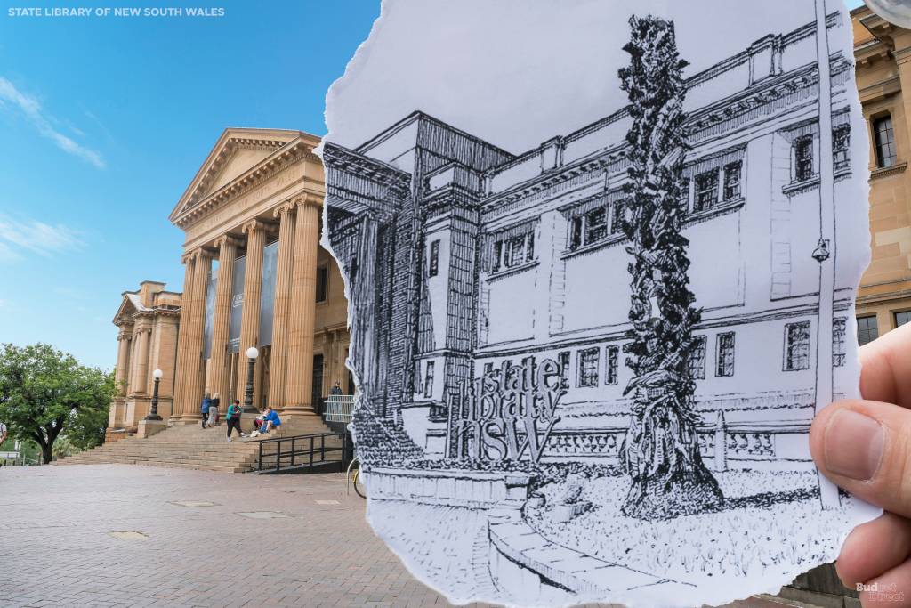 A biblioteca mais antiga da Austr&aacute;lia &eacute; um s&iacute;mbolo do poder do investimento p&uacute;blico. A organiza&ccedil;&atilde;o come&ccedil;ou como a Biblioteca Australiana de Assinaturas, mas foi comprada pelo Estado depois de acumular enormes d&iacute;vidas. Como Biblioteca Estadual de NSW, a iniciativa ultrapassou repetidamente suas instala&ccedil;&otilde;es. O edif&iacute;cio Mitchell, com arenito Maroubra e paredes exteriores de traquito, foi adicionado 1906-1910. Foi baseado nos desenhos de Walter Liberty Vernon e foi desenvolvido ao longo do pr&oacute;ximo meio s&eacute;culo, tornando-se um exemplo raro do estilo cl&aacute;ssico acad&ecirc;mico entre guerras.