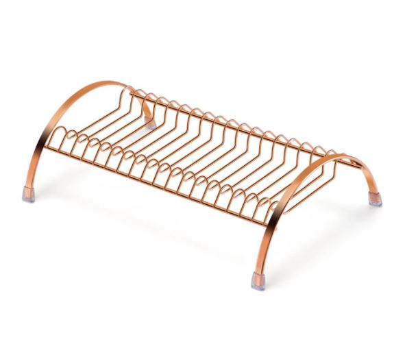 Escorredor de lou&ccedil;as rose gold, na Camicado: <a href="https://www.camicado.com.br/p/escorredor-guarda-pratos-rose-gold-arthi/-/A-700035509-br.lc?sku=750036675">R$ 24,90</a>