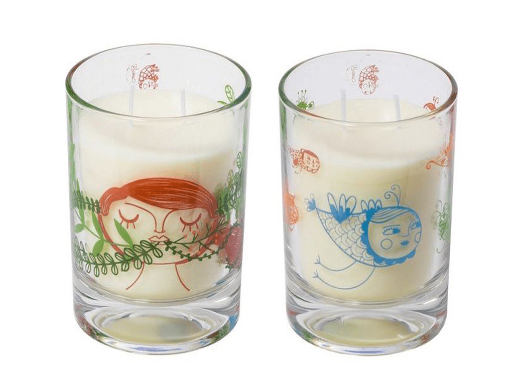 vela-com-copo-de-vidro Velas em potes de vidro ilustrados com menina e peixe