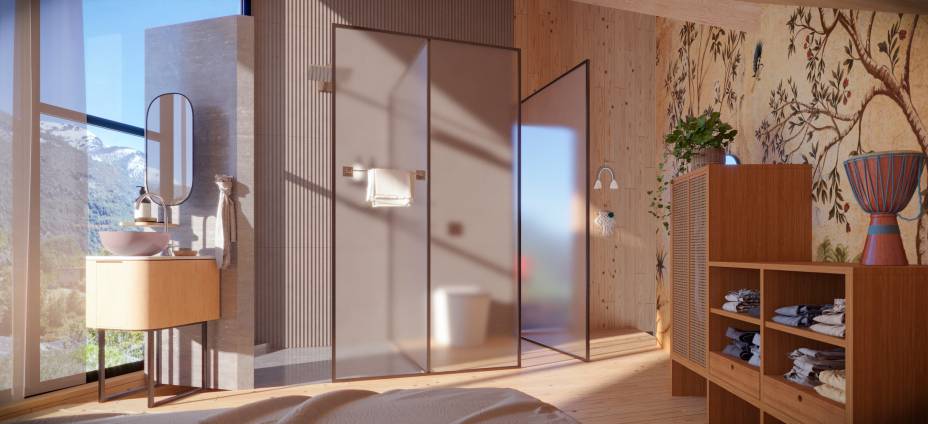 Loft Família, por Paula Neder e Coletivo PN+ (Carol Stratmann, Eduarda Wilhelm, Elise Penedo, Larissa Mogilewsky, Natasha Pinto, Paula Brunet e Stephanie Pita) | Tudo com toques de verdes, azuis, amarelos e um rosa velho. Os papéis de parede são lançamento da Occre e tapete da galeria Hathi.
