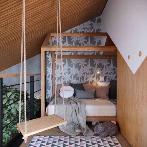 Loft Casal com Filha, por Carmen Zaccaro Arquitetura | A arquiteta Carmen Zaccaro criou então para eles um loft relaxante (45m2), em tons de cinza e rosa, além de cores contrastantes pontuadas nas obras de arte com curadoria da Gam Molduras. No térreo, ficam as salas de estar e jantar, o banheiro com teto verde, a cozinha com armários suspensos e portas de madeira e vidro - e prateleiras deixando os utensílios à mostra -, além de um pequeno home office.