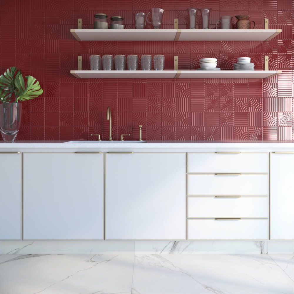 cozinha com azulejos vermelhos