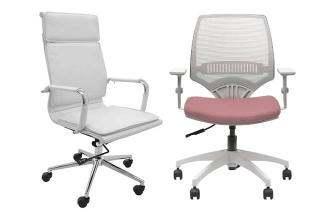 <span style="font-weight: 400">Cadeiras de escritório: branca (</span><a href="https://www.awin1.com/cread.php?awinmid=17716&awinaffid=726913&clickref=Casa.com&platform=dl&ued=https%3A%2F%2Fwww.e-cadeiras.com.br%2Fp%2Fcadeira-presidente-valencia-branco%2F2141" target="_blank" rel="noopener"><span style="font-weight: 400">R$ 1.229,90</span></a><span style="font-weight: 400">) e rosa (</span><a href="https://www.awin1.com/cread.php?awinmid=17716&awinaffid=726913&clickref=Casa.com&platform=dl&ued=https%3A%2F%2Fwww.e-cadeiras.com.br%2Fp%2Fcadeira-de-escrit%25C3%25B3rio-office-213-you-em-pp-girat%25C3%25B3ria-ergon%25C3%25B4mica-cinza-e-rosa-com-bra%25C3%25A7o-marelli%2F44477" target="_blank" rel="noopener"><span style="font-weight: 400">R$ 799</span></a><span style="font-weight: 400">), ambas na eCadeiras</span> <span style="font-weight: 400">Cadeiras de escritório: branca (</span><a href="https://www.awin1.com/cread.php?awinmid=17716&awinaffid=726913&clickref=Casa.com&platform=dl&ued=https%3A%2F%2Fwww.e-cadeiras.com.br%2Fp%2Fcadeira-presidente-valencia-branco%2F2141" target="_blank" rel="noopener"><span style="font-weight: 400">R$ 1.229,90</span></a><span style="font-weight: 400">) e rosa (</span><a href="https://www.awin1.com/cread.php?awinmid=17716&awinaffid=726913&clickref=Casa.com&platform=dl&ued=https%3A%2F%2Fwww.e-cadeiras.com.br%2Fp%2Fcadeira-de-escrit%25C3%25B3rio-office-213-you-em-pp-girat%25C3%25B3ria-ergon%25C3%25B4mica-cinza-e-rosa-com-bra%25C3%25A7o-marelli%2F44477" target="_blank" rel="noopener"><span style="font-weight: 400">R$ 799</span></a><span style="font-weight: 400">), ambas na eCadeiras</span>
