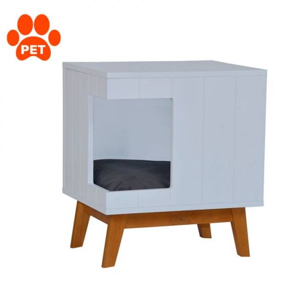 Mesa Lateral Duke para Pet com Pé em Retângulo Avelã e Branca, da Mobly Mesa Lateral Duke para Pet com Pé em Retângulo Avelã e Branca, da Mobly