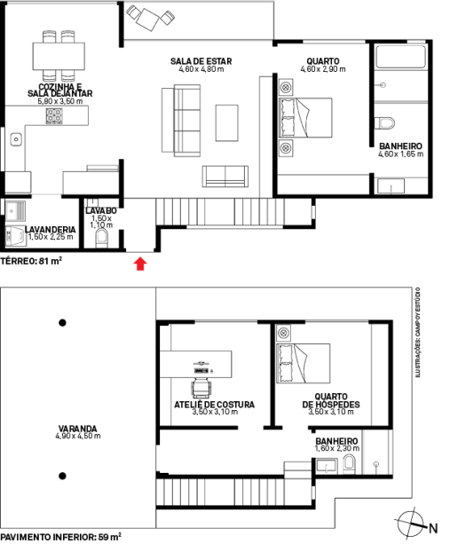 No dia a dia, o nível térreo basta às necessidades dos moradores, já que até a área de serviço fica aqui, camuflada atrás da cozinha. Embaixo há uma varanda, um banheiro e dois quartos, usados como ateliê de costura e para abrigar os parentes de fora. Área: 140 m²; projetos complementares e gerenciamento: HOM Arquitetura; steel frame (cálculo estrutural, projeto, fornecimento e assessoria técnica): Multiperfil Grasser; fundação, esgoto e telhado: Amarildo Sbardelotto; montagem do steel frame e hidráulica: João Souto; elétrica: Top Clim. No dia a dia, o nível térreo basta às necessidades dos moradores, já que até a área de serviço fica aqui, camuflada atrás da cozinha. Embaixo há uma varanda, um banheiro e dois quartos, usados como ateliê de costura e para abrigar os parentes de fora. Área: 140 m²; projetos complementares e gerenciamento: HOM Arquitetura; steel frame (cálculo estrutural, projeto, fornecimento e assessoria técnica): Multiperfil Grasser; fundação, esgoto e telhado: Amarildo Sbardelotto; montagem do steel frame e hidráulica: João Souto; elétrica: Top Clim.