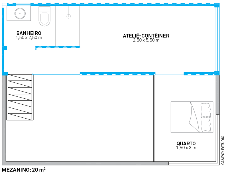 Dentro e fora de casa, os limites do contêiner ficam claros graças à tinta esmalte azul (Suvinil, ref. martim-pescador, P327). Dentro e fora de casa, os limites do contêiner ficam claros graças à tinta esmalte azul (Suvinil, ref. martim-pescador, P327).