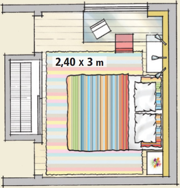 Quarto de casal com closet e canto para trabalho planta