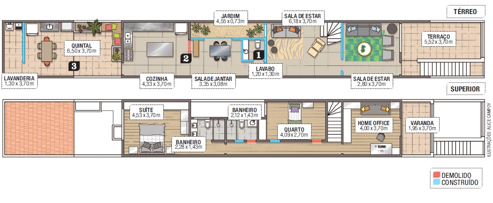 Reforma de sobrado antigo: fachada preservada, interior moderno e quintal charmoso