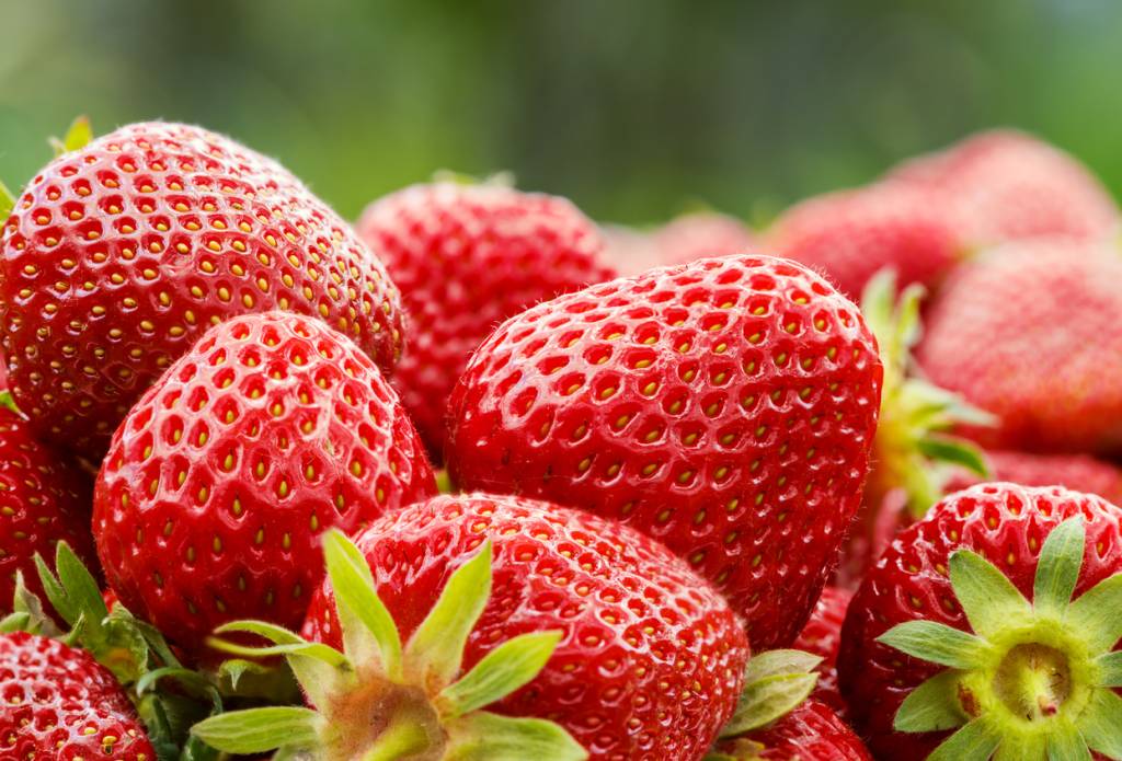 Fresh strawberry close-up, seasonal healthy food