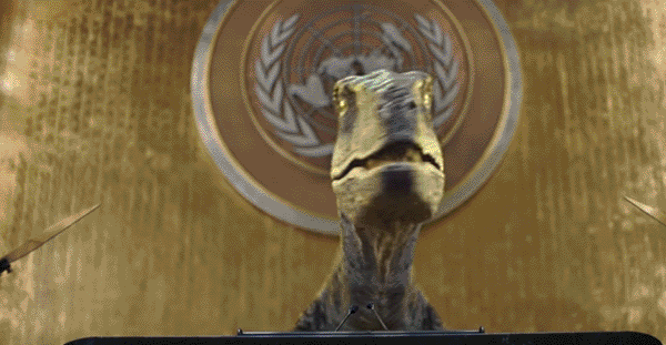 dinossauro-discurso-clima-onu-designboom dinossauro-discurso-clima-onu-designboom
