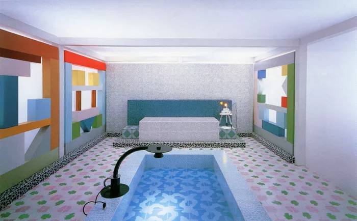 5-o-que-é-o-estilo-memphis-inspiração-para-o-decor-do-bbb-22 Interior para uma exposição sobre design italiano em Tóquio, por Sottsass Associati, 1984