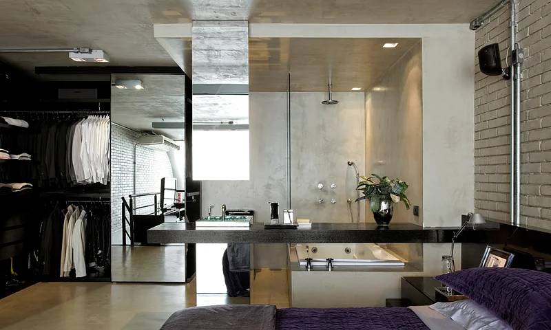 5-dicas-ampliar-apartamentos-pequenos-landhi-Diego Revollo Arquitetura-02 Suíte com banheiro com vidro