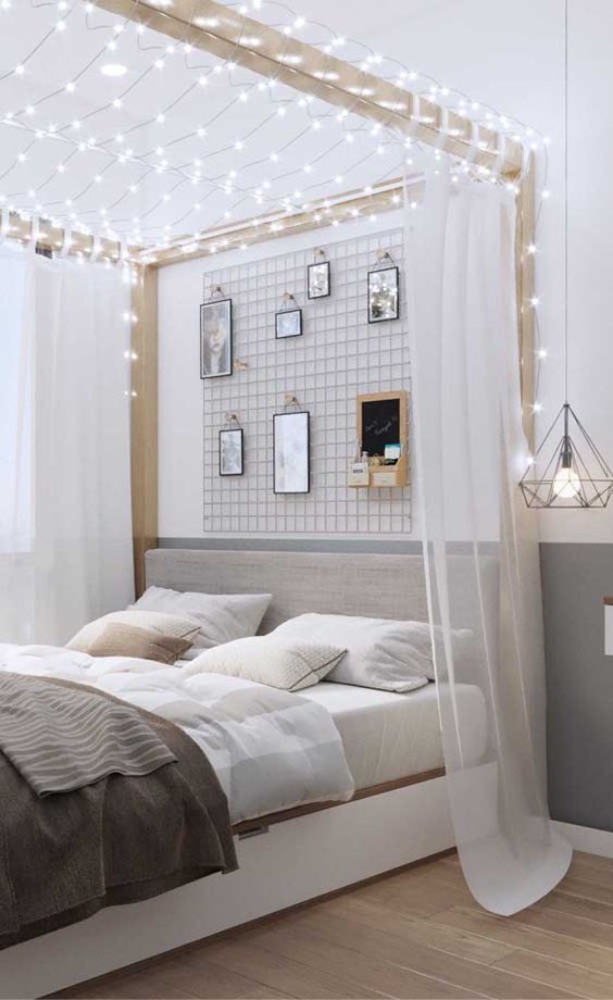 Dossel-veja-o-que-é-como-decorar-e-inspirações-32 Dossel com cortinas transparentes e luzes