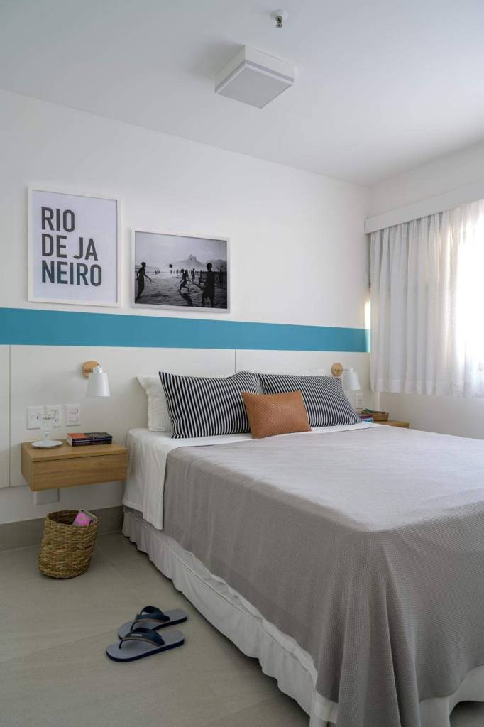 apartamento-de-70-m²-tem-rede-de-descanso-na-sala-e-decor-neutro (5) Apartamento 70 m² Estúdio Maré quarto cama casal quadro