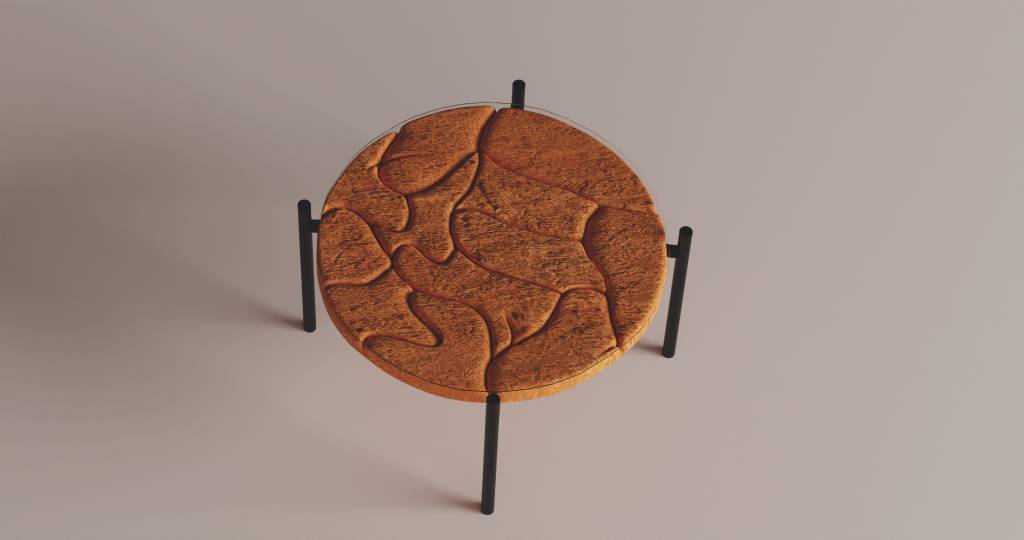 2 Mesa Sertão, primeiro móvel a base de cogumelos no país, assinado por Anima Studio Design para Mush Créditos Divulgação Mesa Sertão Startup brasileira cria móvel, luminária e urna funenária com cogumelos. Na foto, Mesa Sertão Anima Studio Design para Mush.