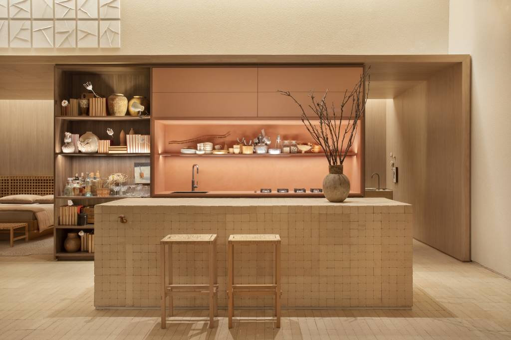 Loft-Celmar-Très-Arquitetura-CASACOR-2023–credito-Denilson-Machado- Peach fuzz: 13 sugestões para usar na decoração da casa. Celmar.