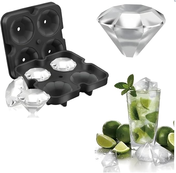 Forma de Gelo SIlicone Flex&iacute;vel com Tampa 4 Cubos Diamante