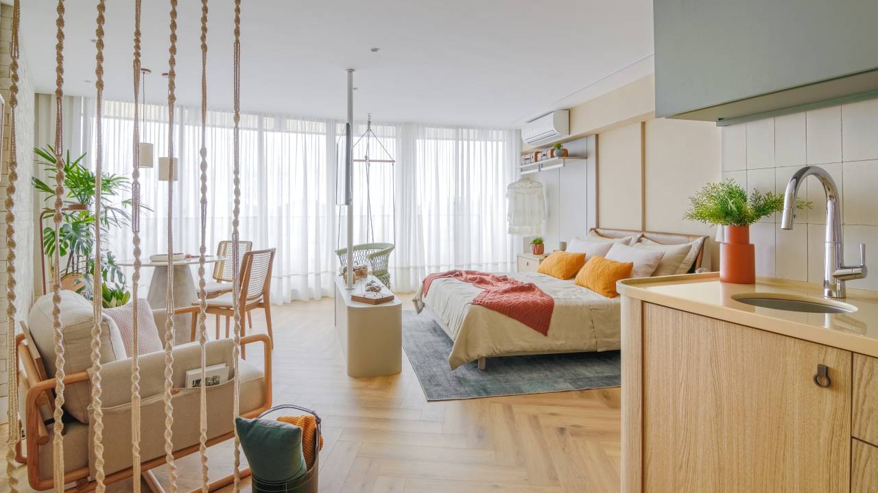 Estilo boho traz leveza e fluidez a estúdio de 34 m². Mantô Arquitetura. Geral.