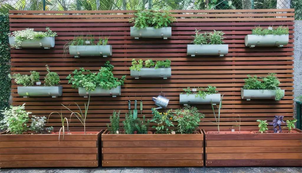 Paisagista cria horta vertical em painel ripado