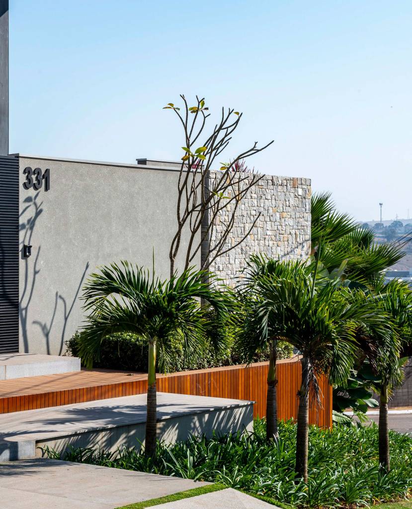 Casa-aposta-em-paisagismo-tropical-com-19-especies-de-planta-Flavia-DUrso-3 Casa aposta em paisagismo tropical com 19 espécies de plantas. Projeto de interiores de Paula Gonçalves Reis e paisagismo de Flávia D’Urso. Na foto, palmeiras altas se destacam.