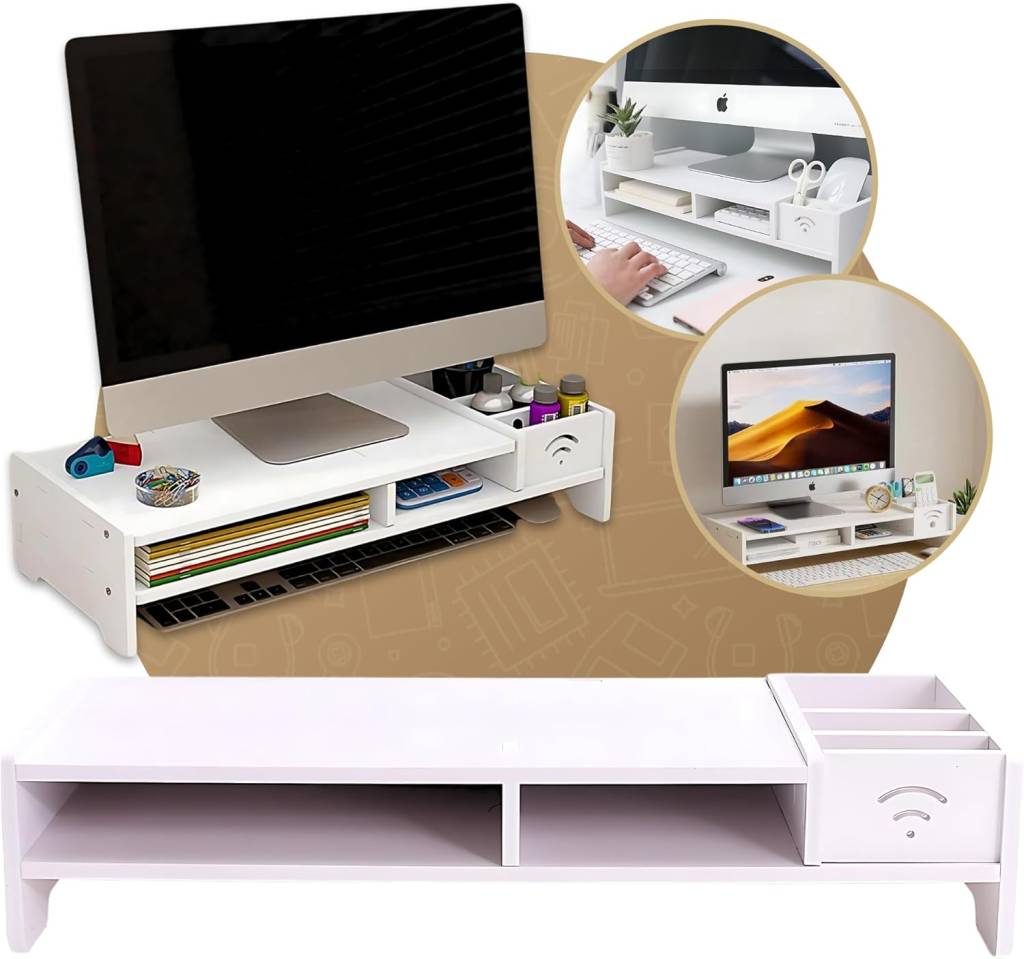 Decorações simples e baratas para deixar seu home office mais aconchegante. Na foto, Mesa Monitor Suporte.