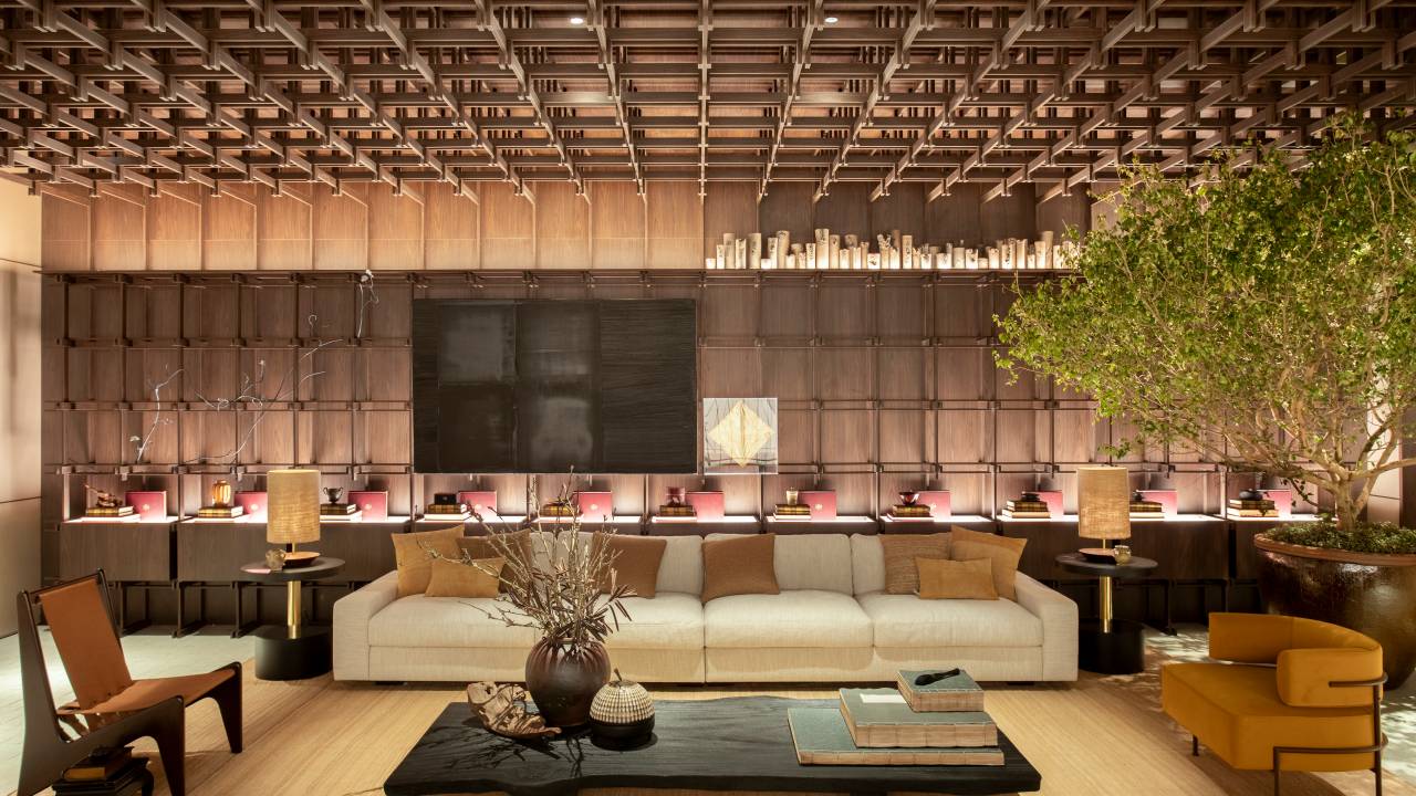 Casa Toushi na CASACOR tem sala de banho, sala de chá, quarto e living. Projeto de Bruno Carvalho.