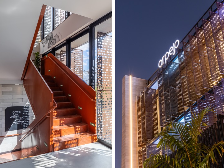 Brises verticais metálicos envolvem escritório em Campinas