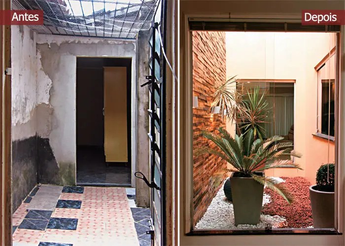 Antes e depois: corredor escuro vira jardim de inverno iluminado e verde