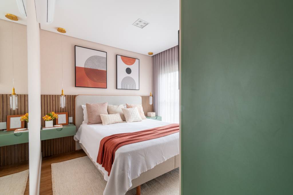 Tendência: veja projetos modernos com o versátil verde-oliva. Projeto de Mari Milani.