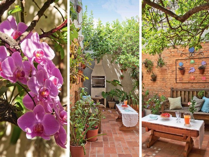 Quintal em estilo toscano: tijolinhos, jardim vertical e flores transformam área externa